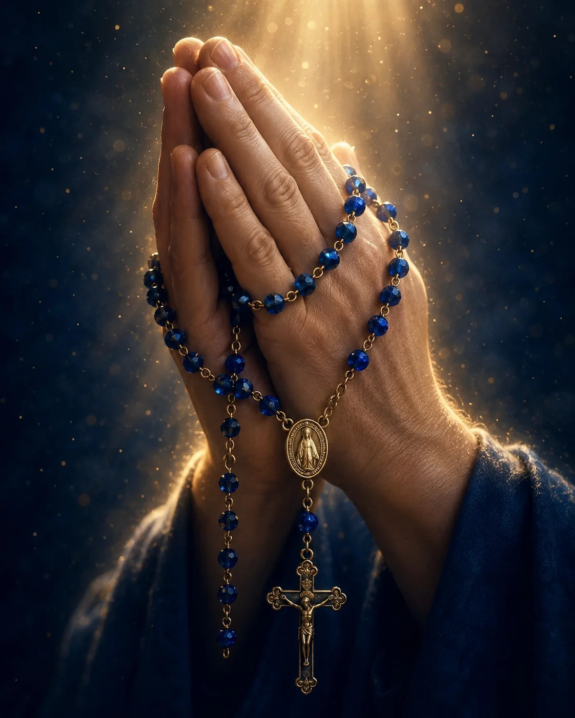 Manos en oración con rosario